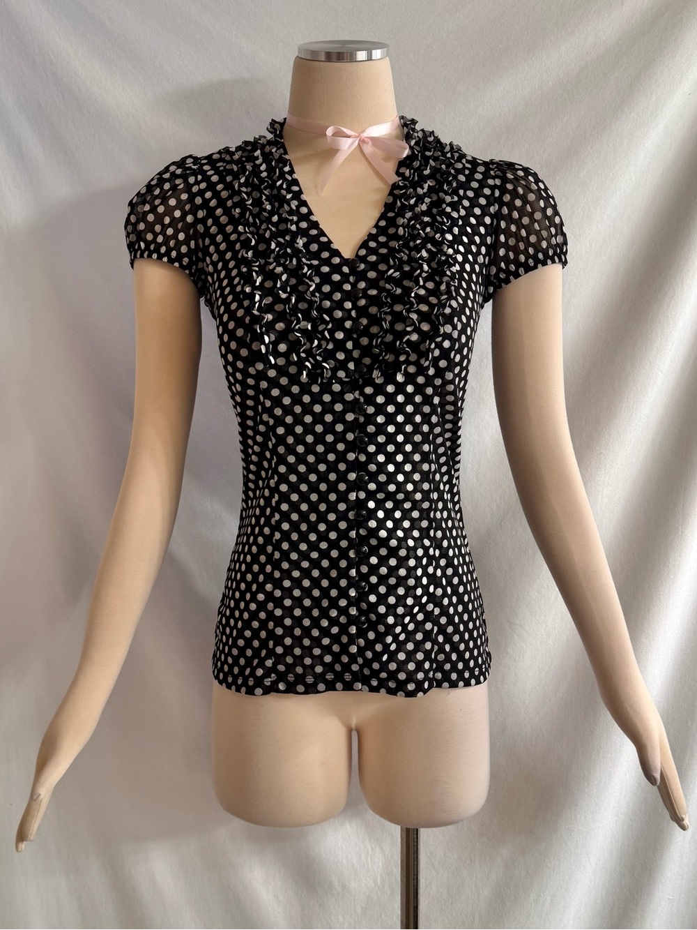 Y2K Ruffle Polka Dot Blouse